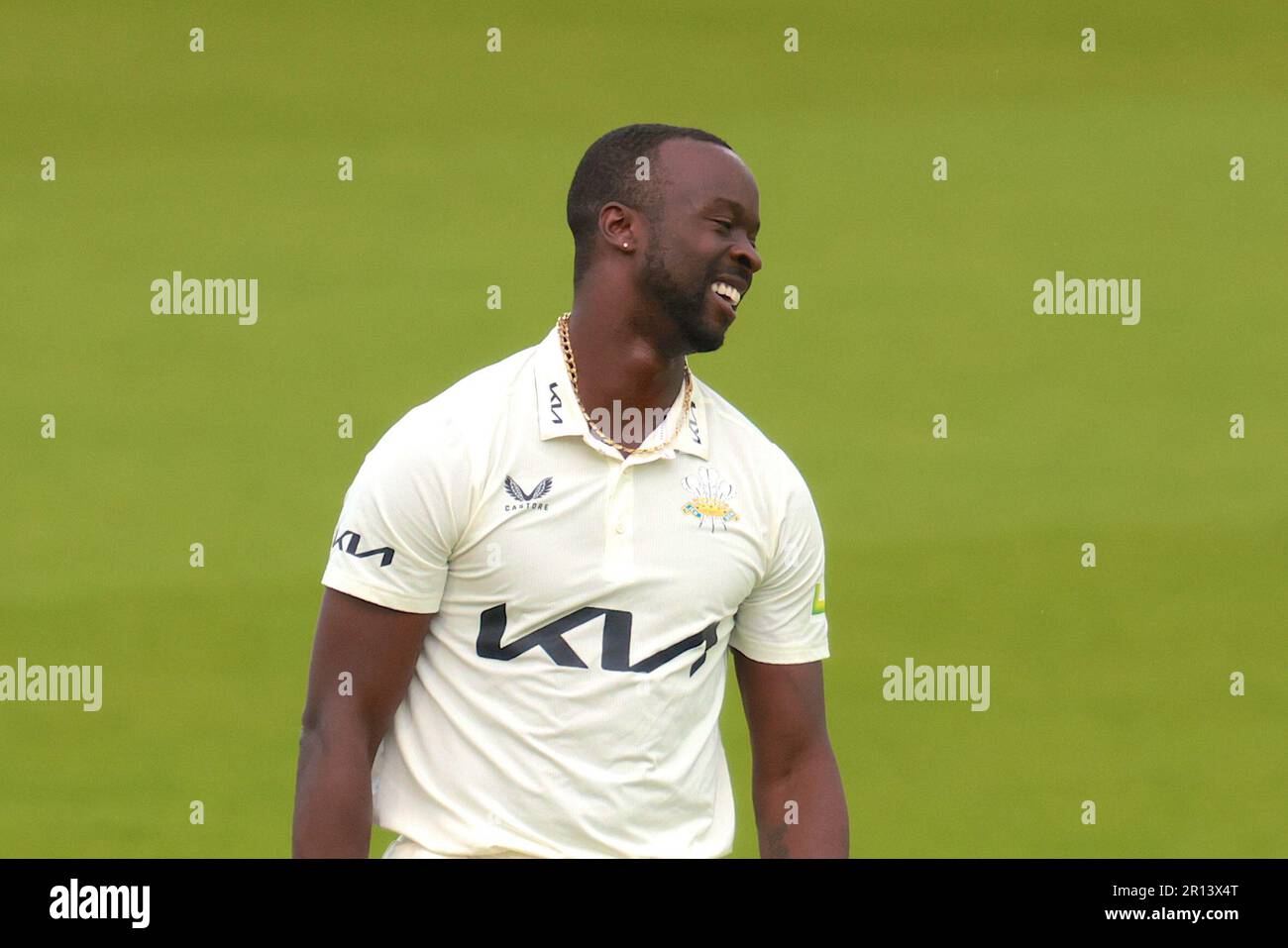11 May , 2023, London, UK. Surrey’s Kemar Roach as Surrey take on Middlesex in the County Championship at the Kia Oval, day one. David Rowe/Alamy Live News. Stock Photo