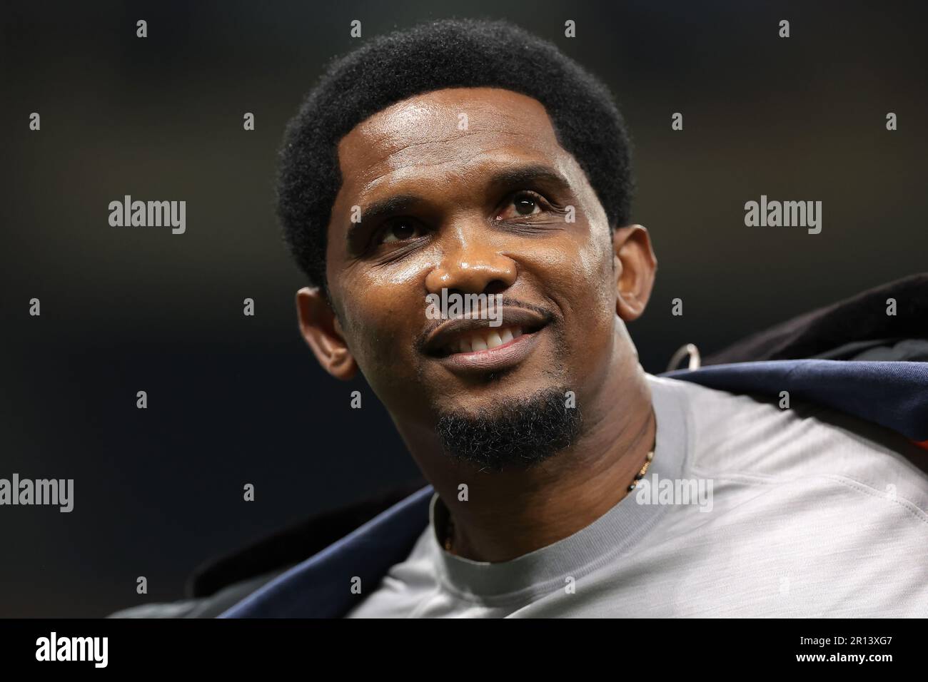 Milan, Italy. 10th May, 2023. Former footballer Samuel Eto'o comments for Amazon Prime following the UEFA Champions League match at Giuseppe Meazza, Milan. Picture credit should read: Jonathan Moscrop/Sportimage Credit: Sportimage Ltd/Alamy Live News Stock Photo