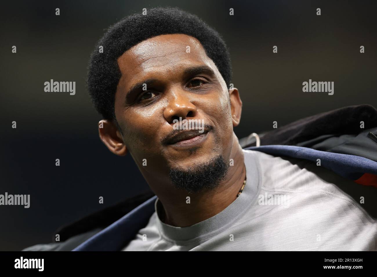 Milan, Italy. 10th May, 2023. Former footballer Samuel Eto'o comments for Amazon Prime following the UEFA Champions League match at Giuseppe Meazza, Milan. Picture credit should read: Jonathan Moscrop/Sportimage Credit: Sportimage Ltd/Alamy Live News Stock Photo