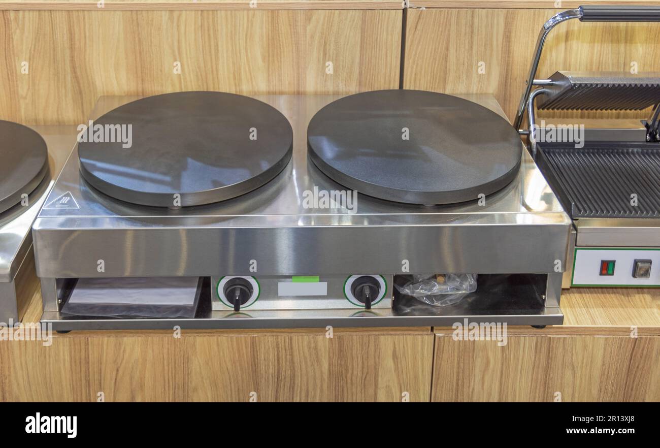 Commercial Pancake Maker Machine One Hot Plate Round Shape Stock Photo