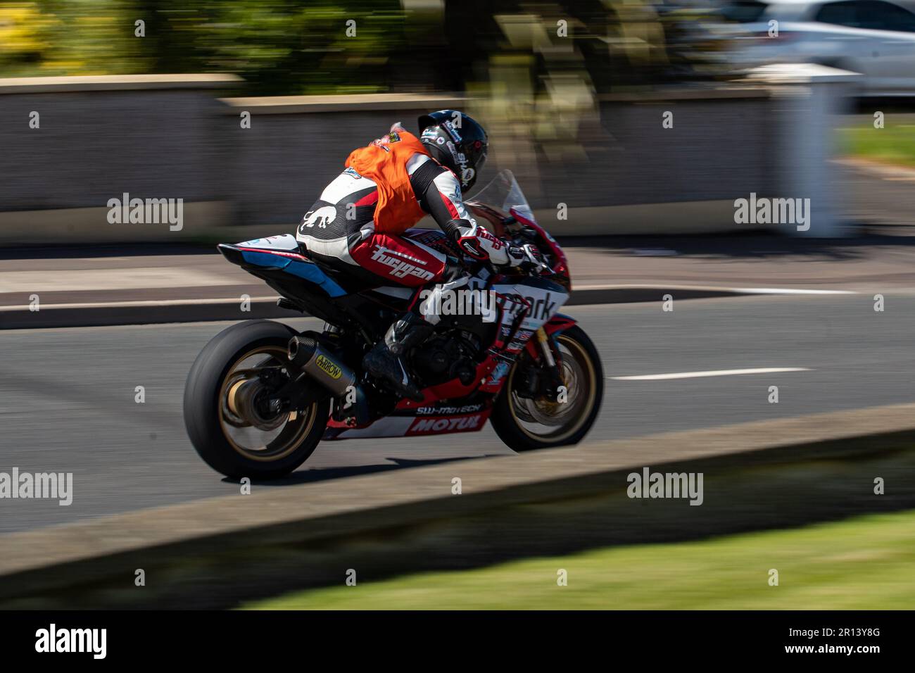 Portstewart, UK. 11th May, 2023. Number #   Riding a  zipping towards Metropole Corner During Official  Practice circuits at the NorthWest200 Credit: Bonzo/Alamy Live News Stock Photo