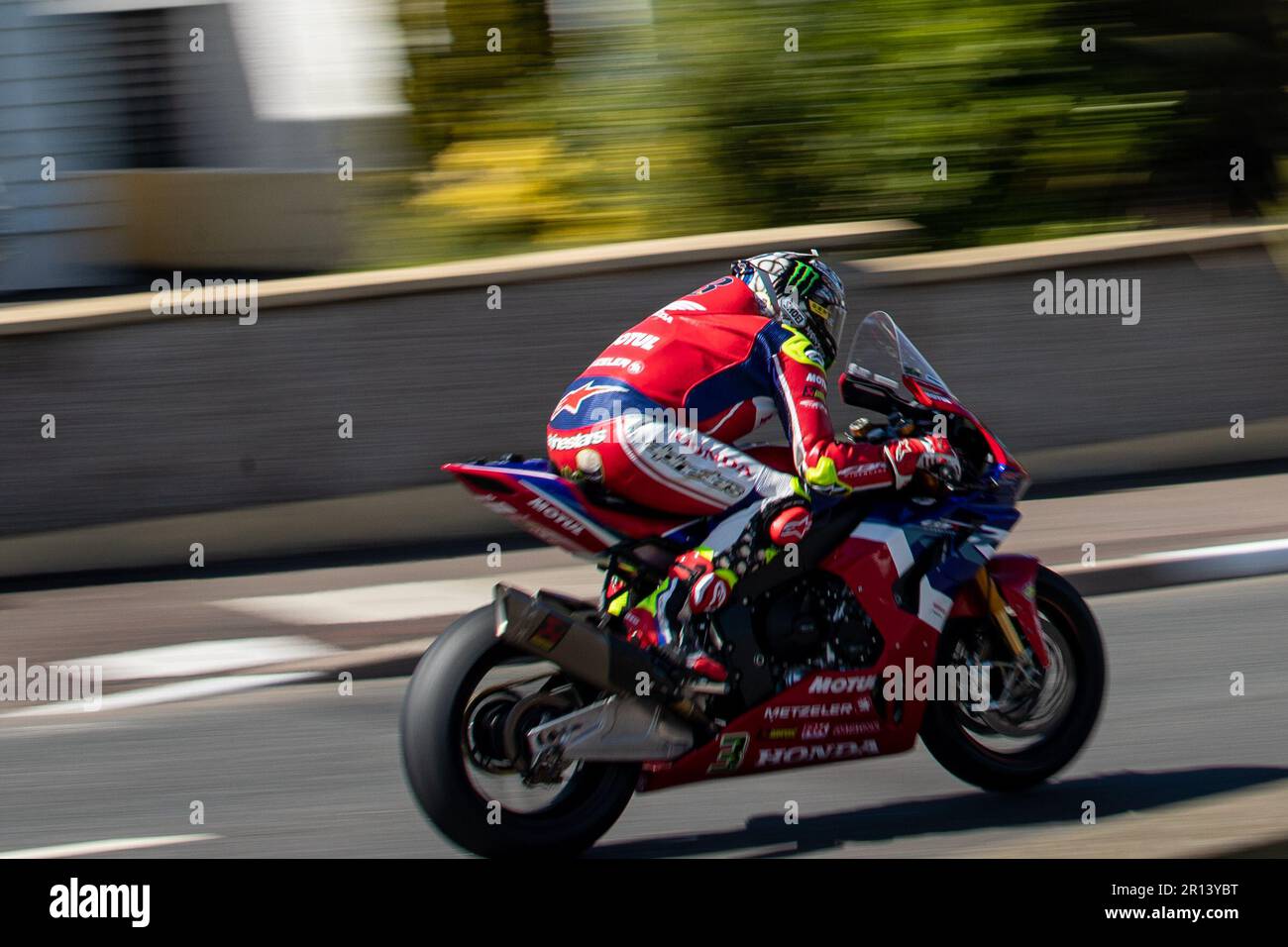 Portstewart, UK. 11th May, 2023. Number # 3 John McGuinness MBE Riding a Honda zipping towards Metropole Corner During Official  Practice circuits at the NorthWest200 Credit: Bonzo/Alamy Live News Stock Photo