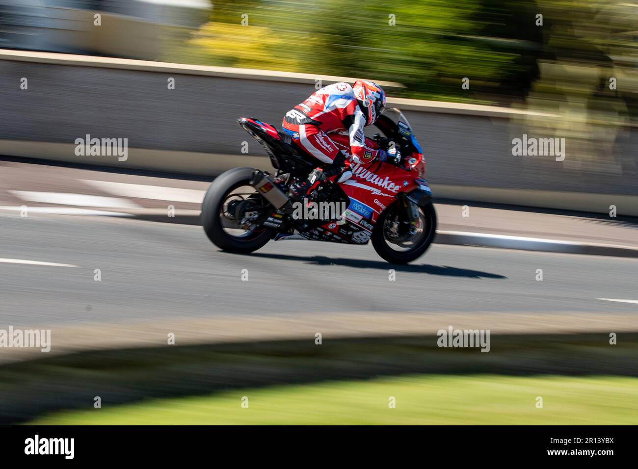 Portstewart, UK. 11th May, 2023. Number #34 Alastair Seeley Riding a Ducati zipping towards Metropole Corner During Official  Practice circuits at the NorthWest200 Credit: Bonzo/Alamy Live News Stock Photo