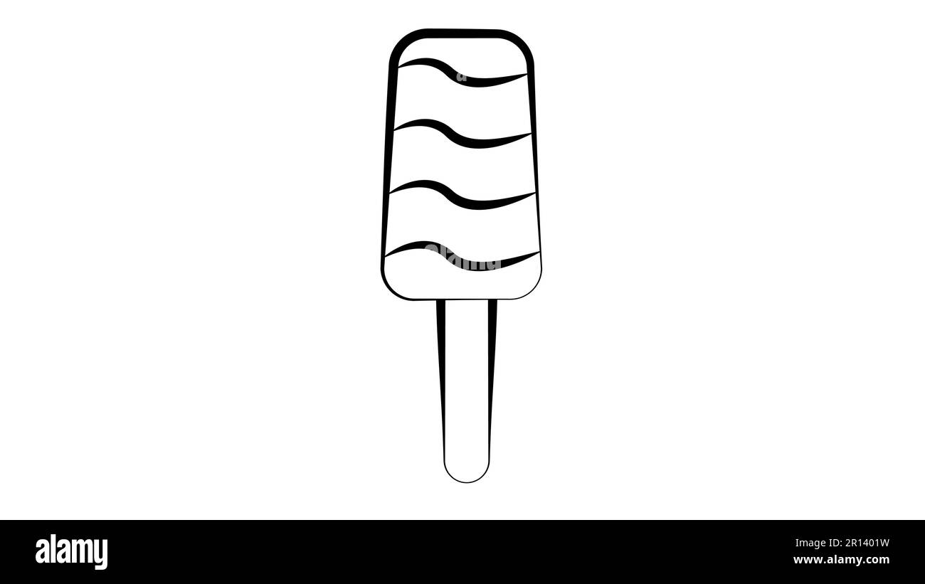 popsicle ice cream on a stick on a white background, vector illustration. appetizing dessert black and white, with sugar topping. milk ice cream white Stock Vector