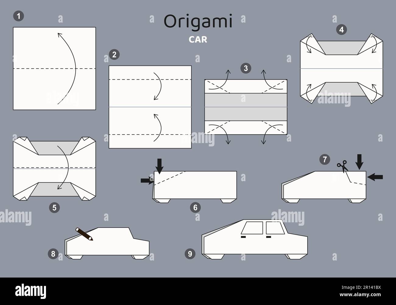 Origami tutorial for kids. Origami cute car Stock Vector Image & Art - Alamy