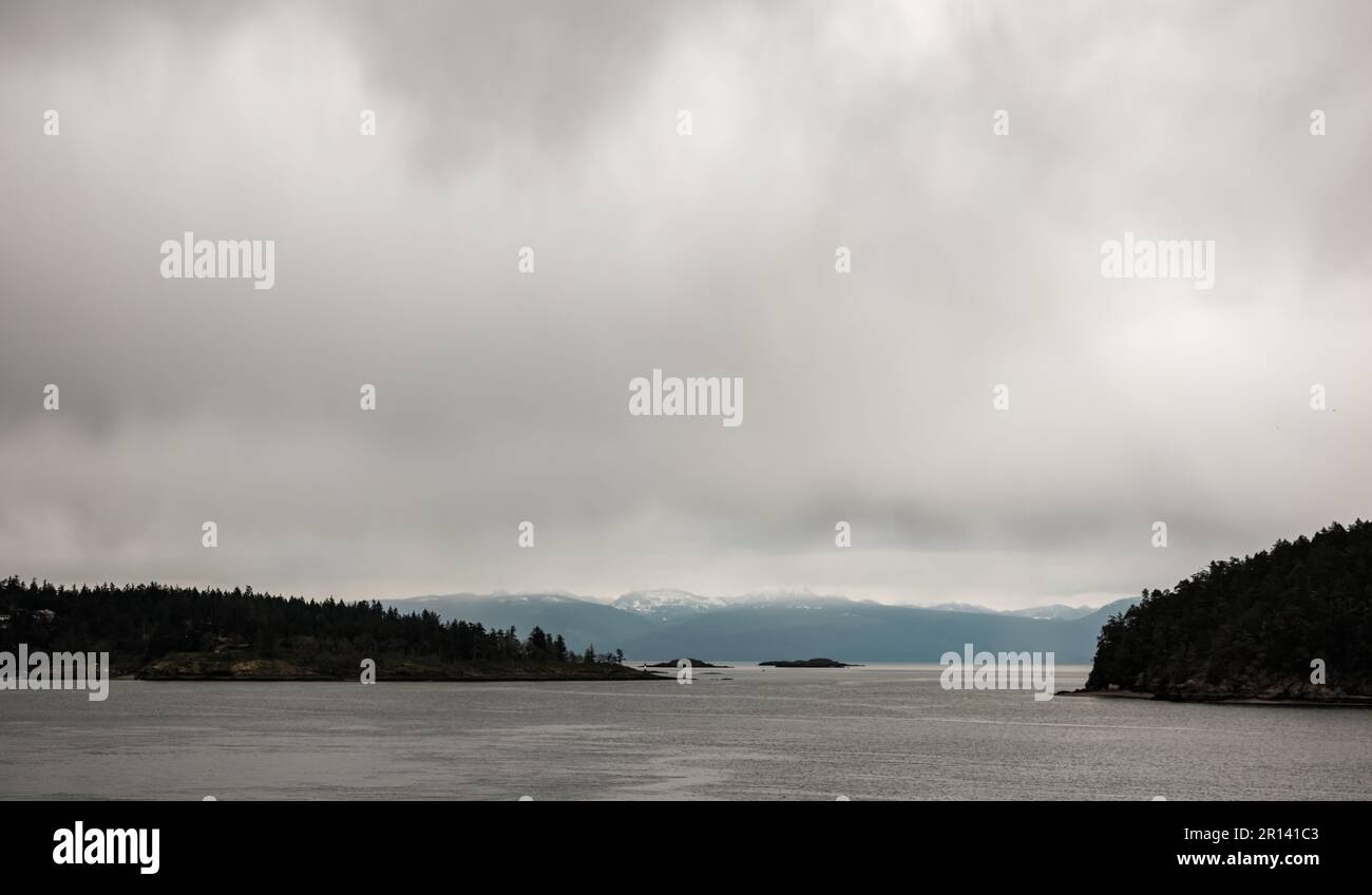 The view from Nanaimo harbour looking out to the Salish Sea and Pacific Ocean. Stock Photo