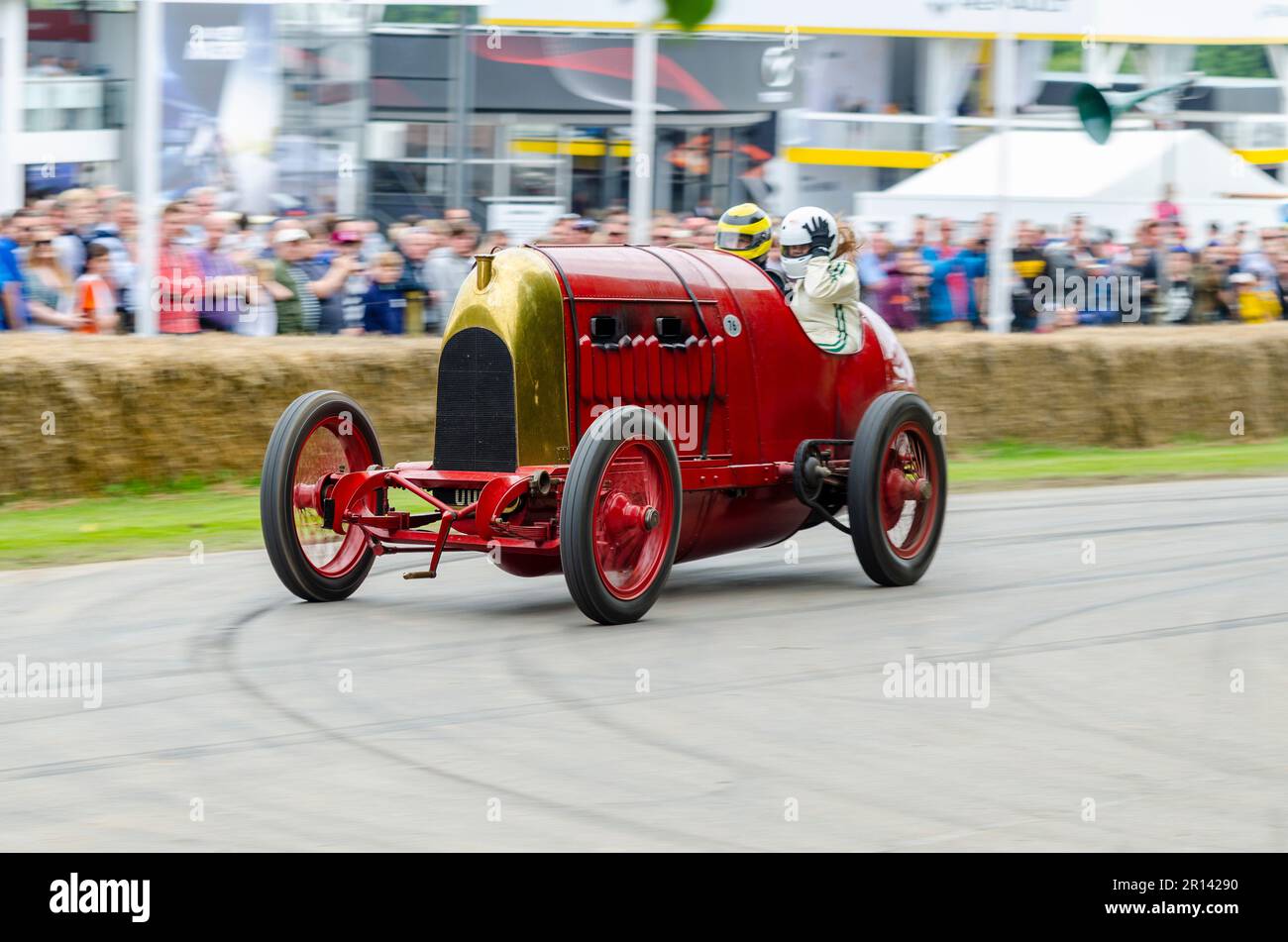 Fiat S76, nicknamed 'The Beast of Turin', at the Goodwood Festival of Speed 2016 motorsport event, West Sussex, UK. Racing up hill climb track Stock Photo