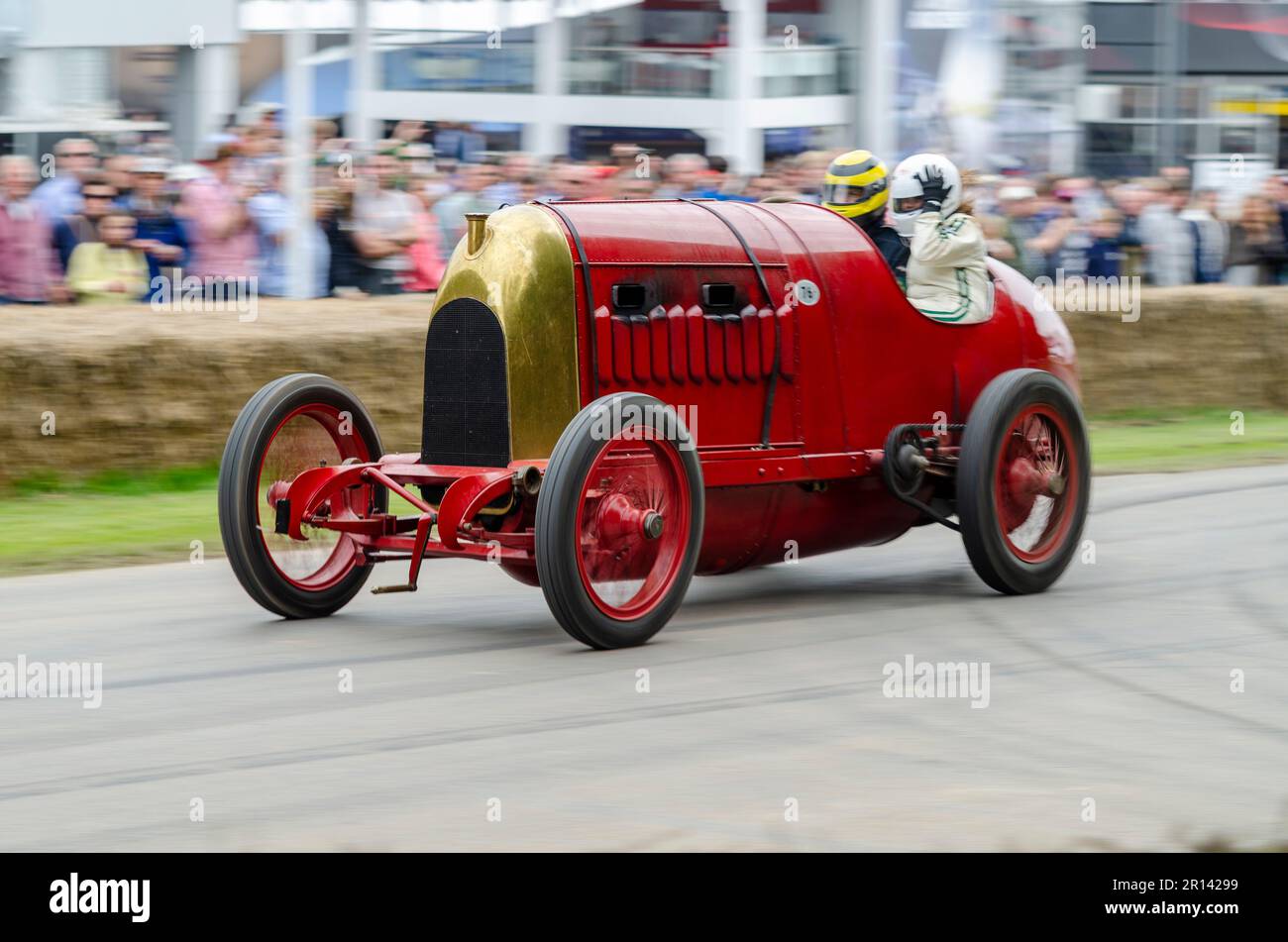 Fiat S76, nicknamed 'The Beast of Turin', at the Goodwood Festival of Speed 2016 motorsport event, West Sussex, UK. Racing up hill climb track Stock Photo