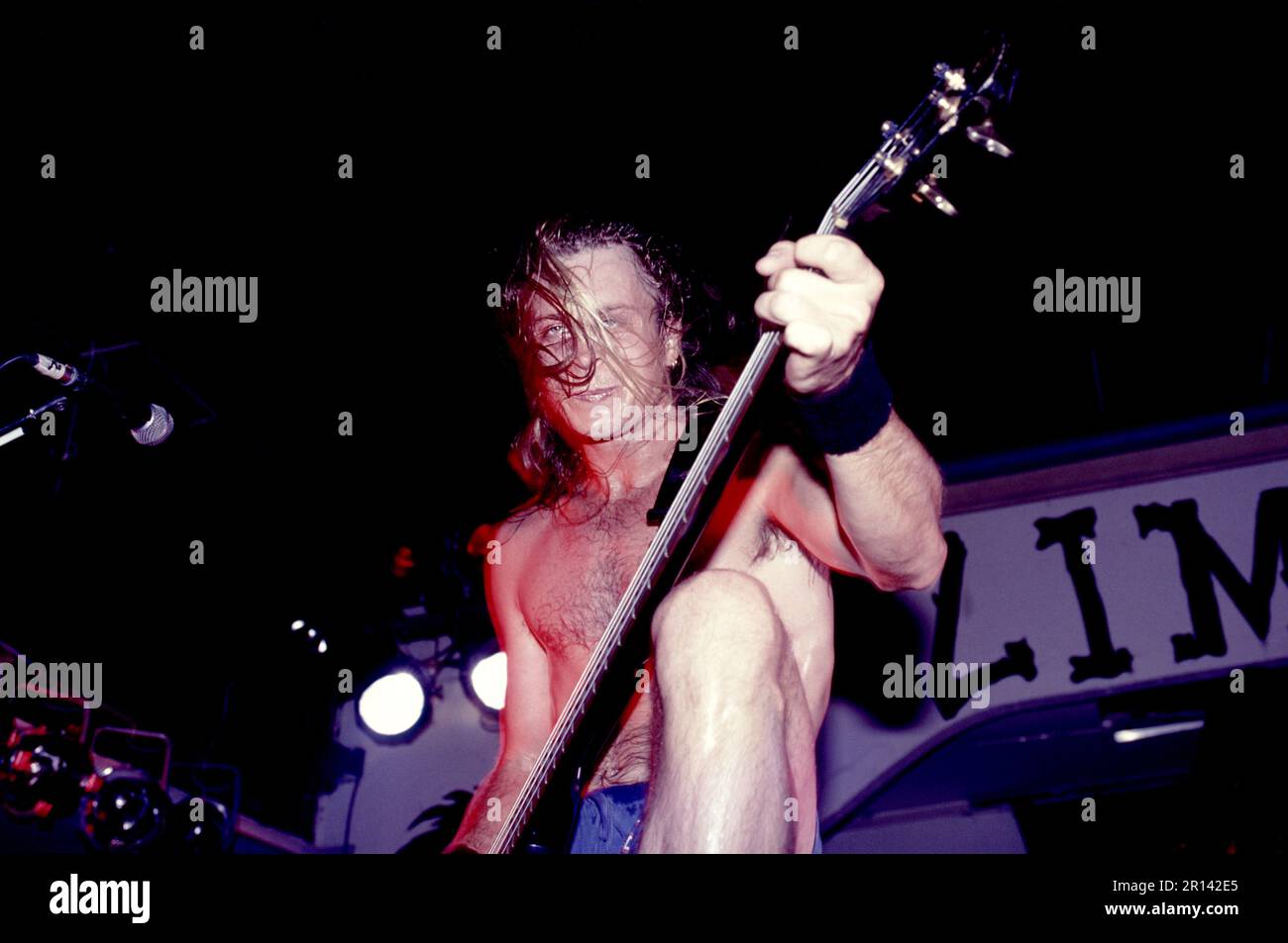 Milan Italy 1993-06-08 : Johnny Lee Middleton bassist of Savatage in concert at the Zimba club Stock Photo