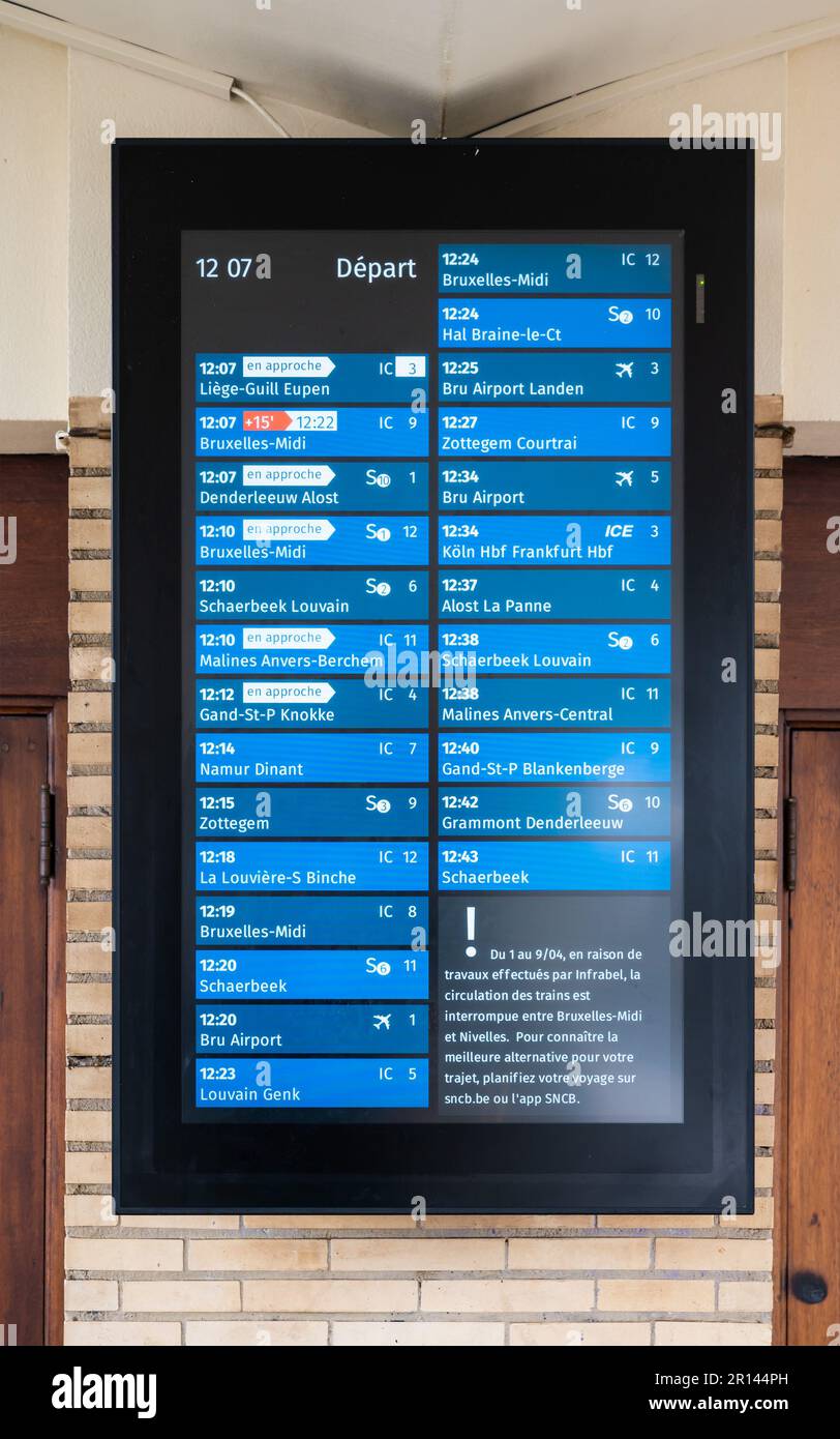 Brussels South, Belgium - April 1, 2023 - Electronic timetable in the  Brussels south railway station Stock Photo - Alamy