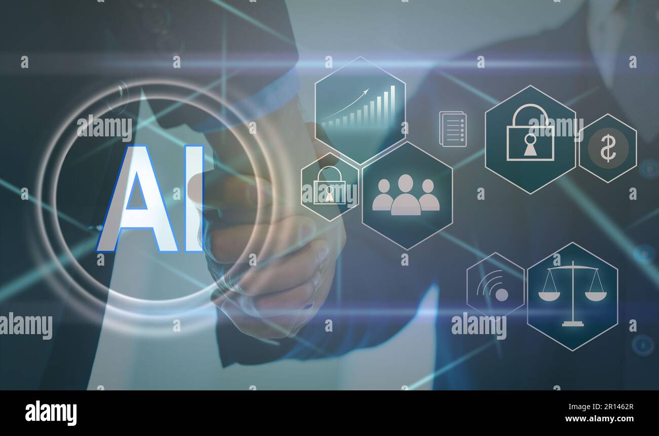 on blurred background digital artificial intelligence icon hologram 3D ...