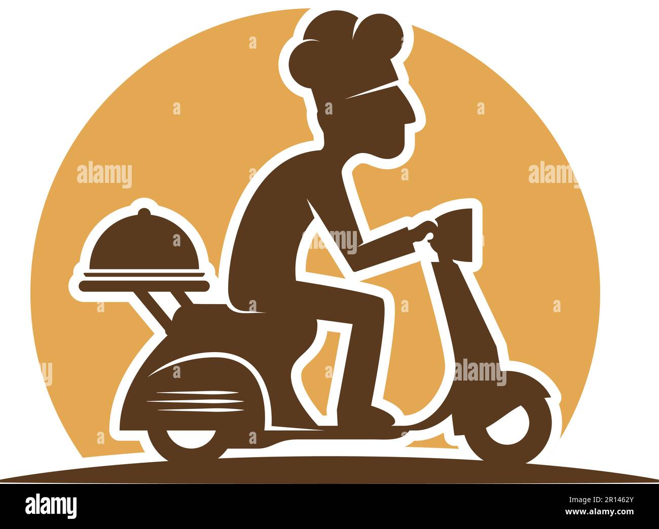 Food delivery chef on a vespa scooter cartoon logo icon vector template Stock Vector