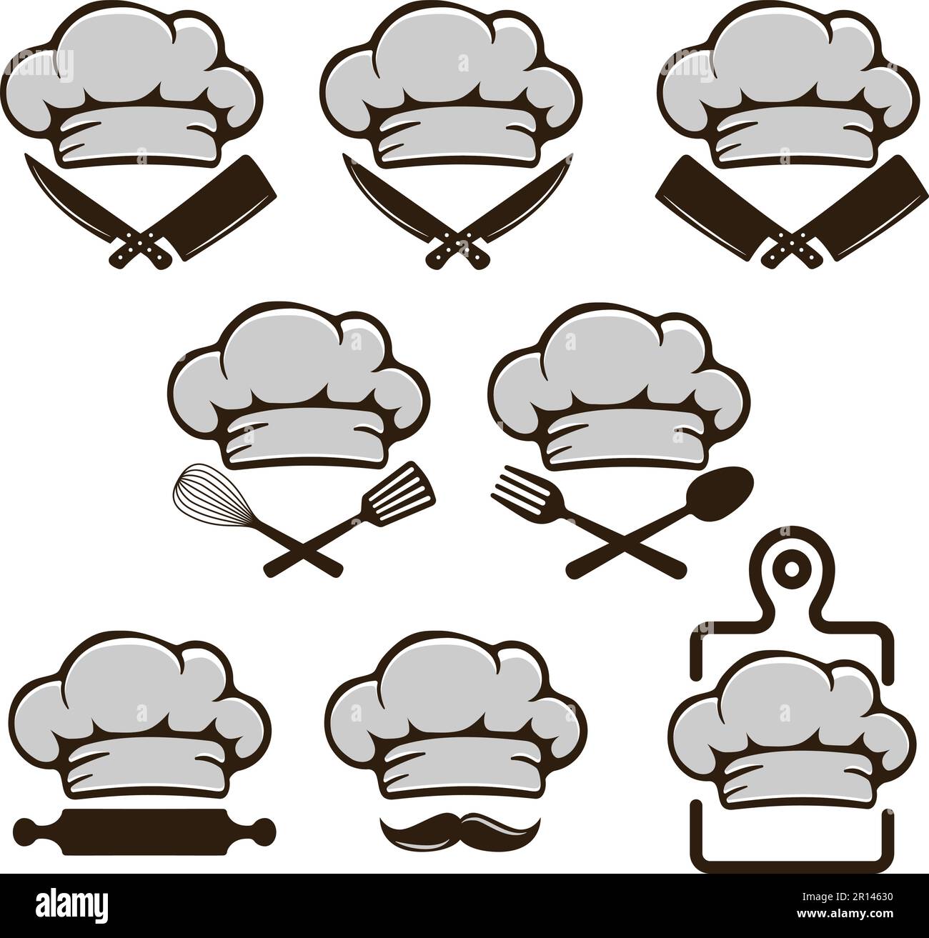 Restaurant chef hat logo icon set. chopping board, spoon, spatula