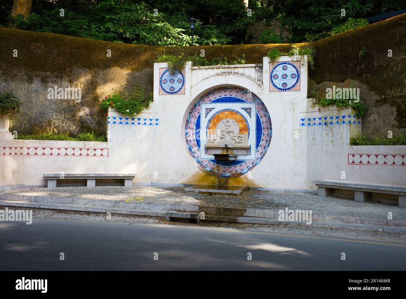 Public fresh water drinking fountain at Sintra Font dos Pisões Stock Photo