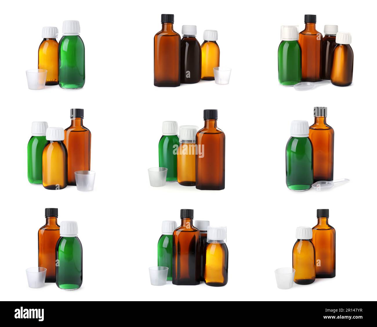 Set with bottles of cough syrup on white background Stock Photo Alamy