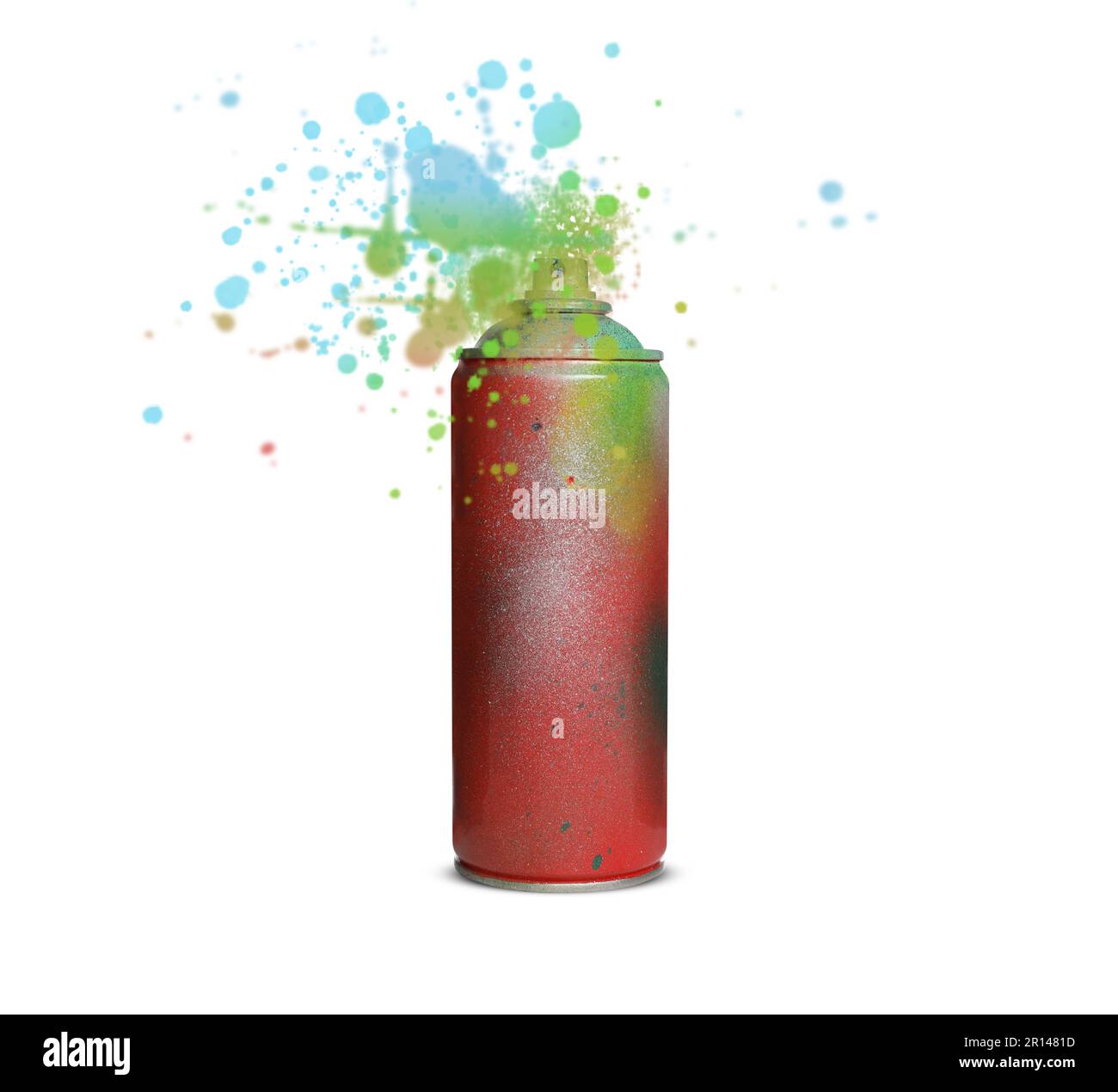 Can of spray paint with splatters on white background Stock Photo Alamy
