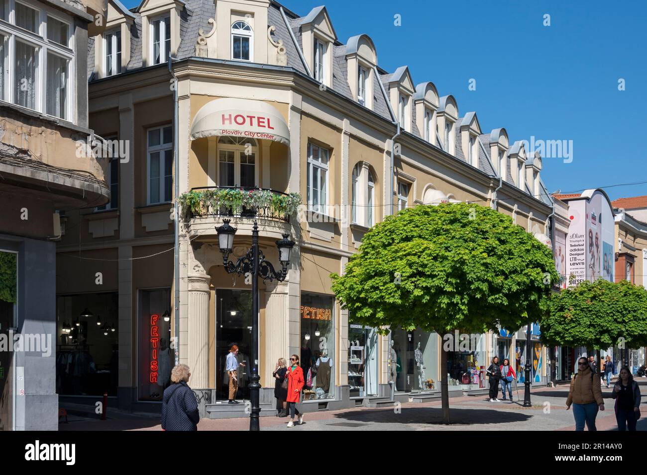 PLOVDIV, BULGARIA - APRIL 28, 2023: Panorama of central pedestrian streets  of city of Plovdiv, Bulgaria Stock Photo - Alamy