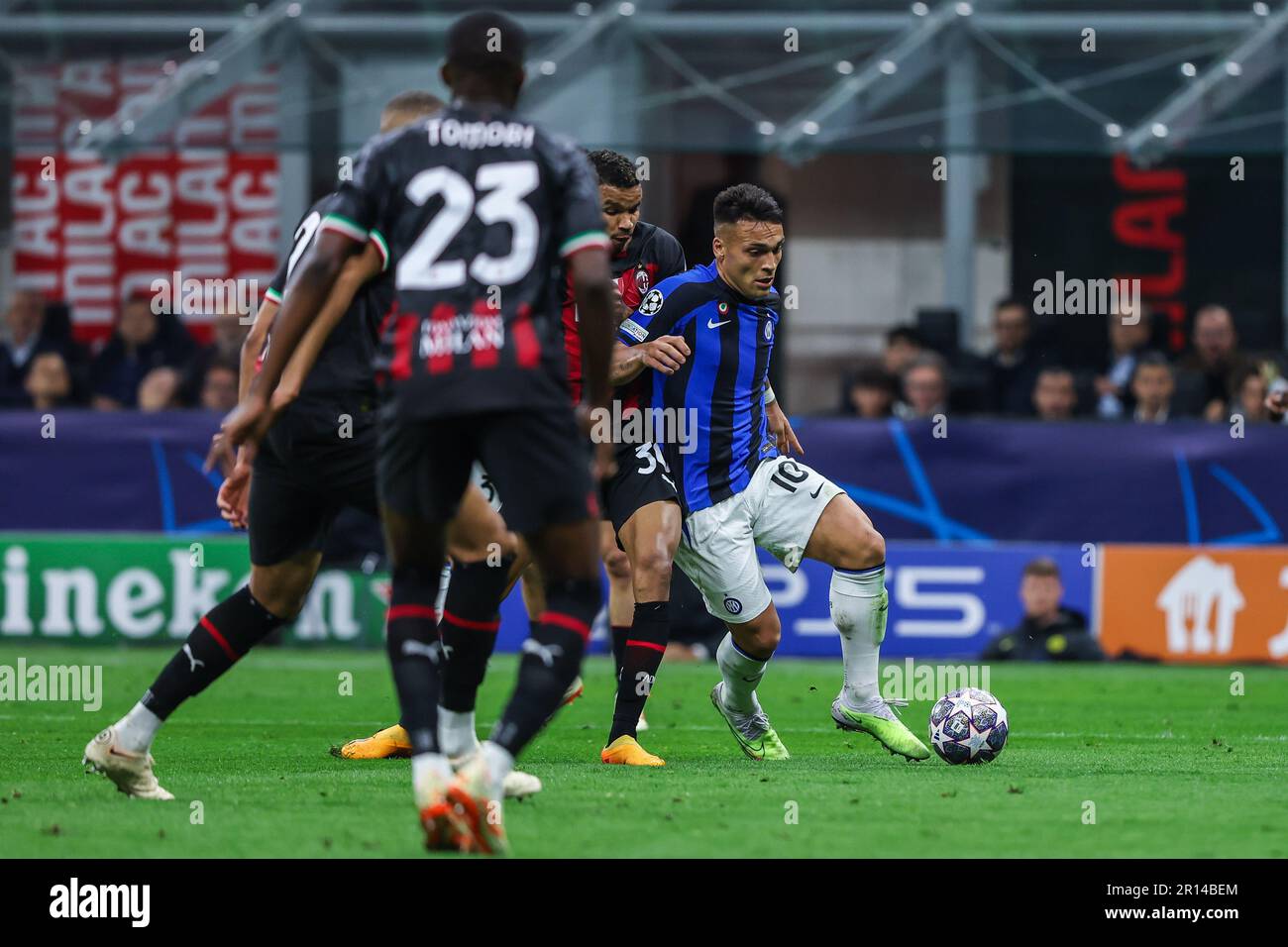 Milan, Italy. 10th May, 2023. Lautaro Martinez of FC Internazionale in action during UEFA Champions League 2022/23 Semi-Final 1st leg football match between AC Milan and FC Internazionale at San Siro Stadium, Milan, Italy on May 10, 2023 Credit: Independent Photo Agency/Alamy Live News Stock Photo