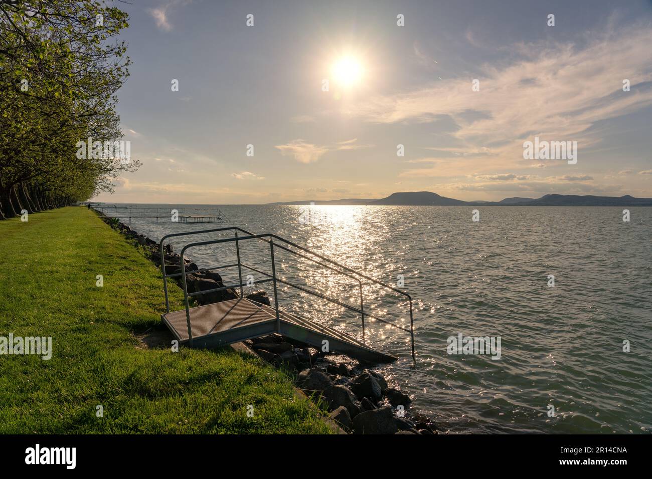 free beach on Lake Balaton with stairs into the water in Balatonboglar  Hungary Stock Photo - Alamy