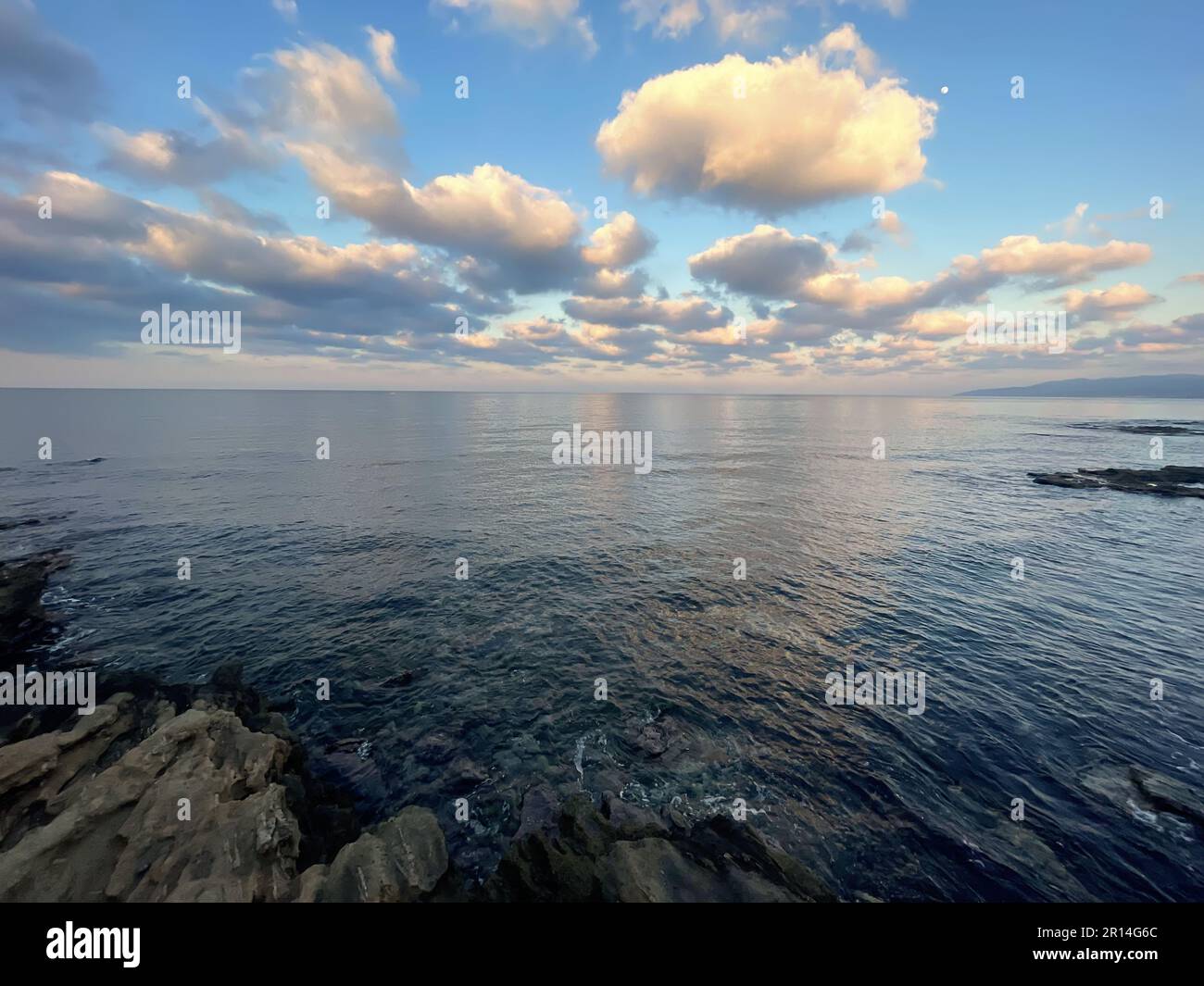 Beautiful blue sea and sky with clouds. Nature background Stock Photo ...