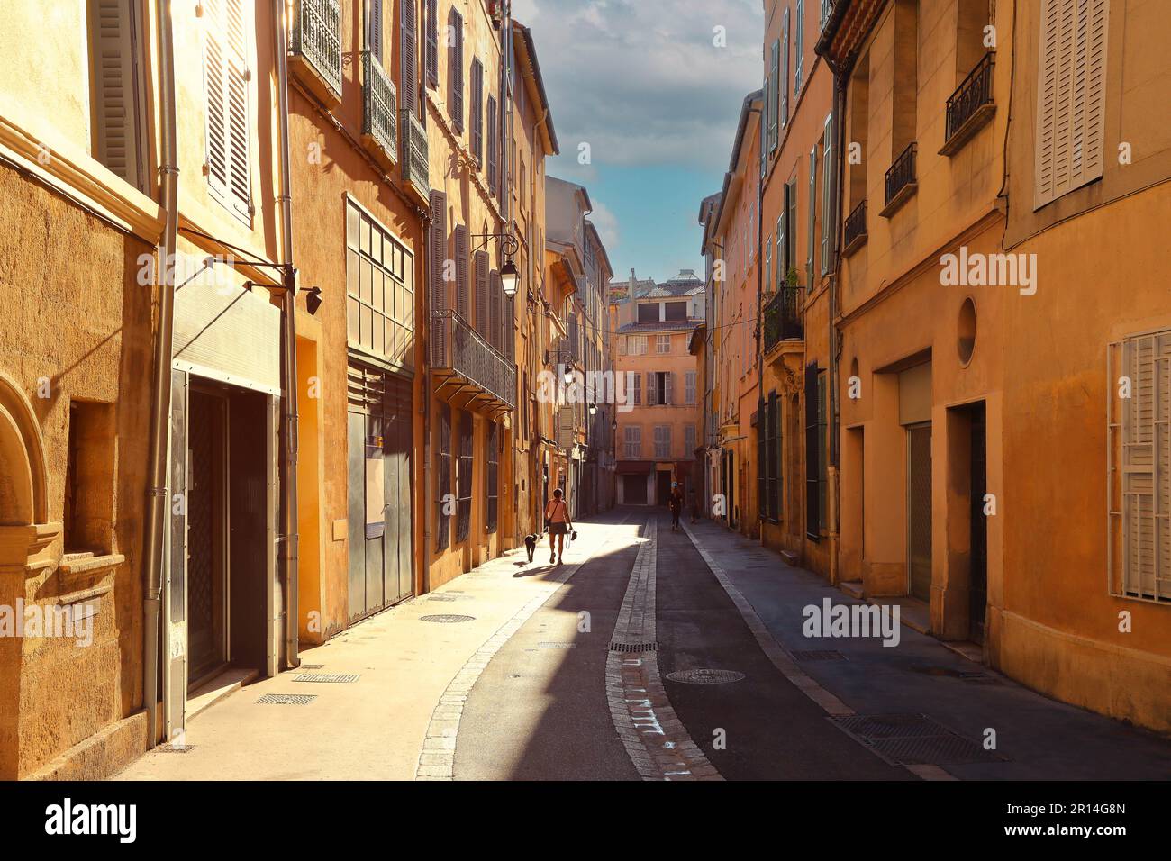 View of provence typical city Aix en Provence with old house facade in the morning Stock Photo