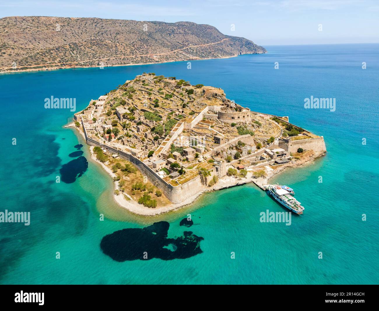 Aerial drone view of an old Venetian fortress island and former Leper ...