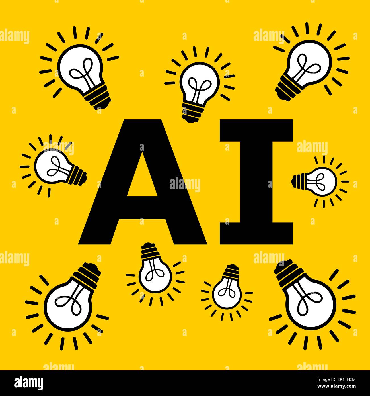 Artificial intelligence and AI as clever, intelligent and intellectual technology for creating creative idea and thought. Light bulb as symbol of crea Stock Photo