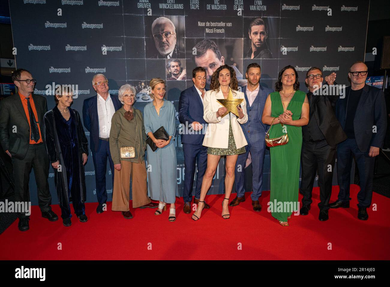 Brussels, Belgium. 11th May, 2023. The cast, directors and writers Nicci  Gerrard and Sean French, togehter 'Nicci French' pose for the photographer  during the opening night of the movie 'Het Geheugenspel', at