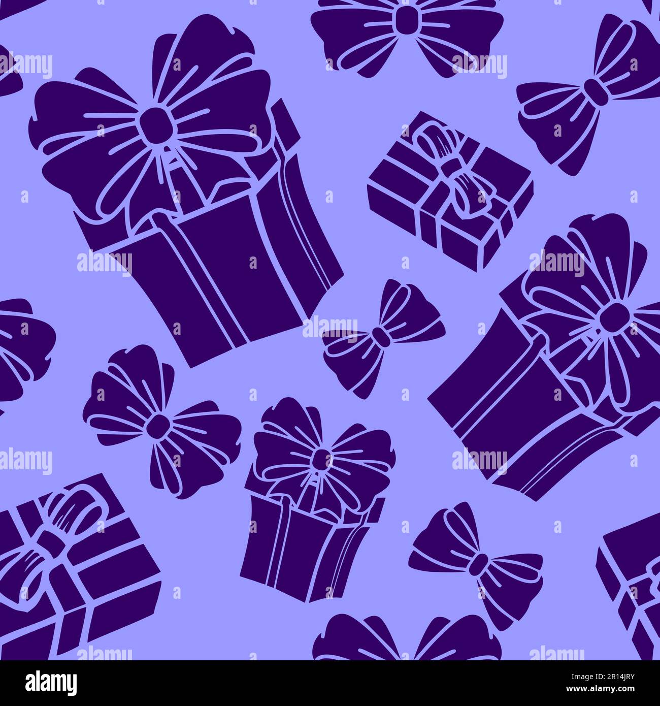seamless asymmetrical pattern of dark blue gift boxes on a light blue