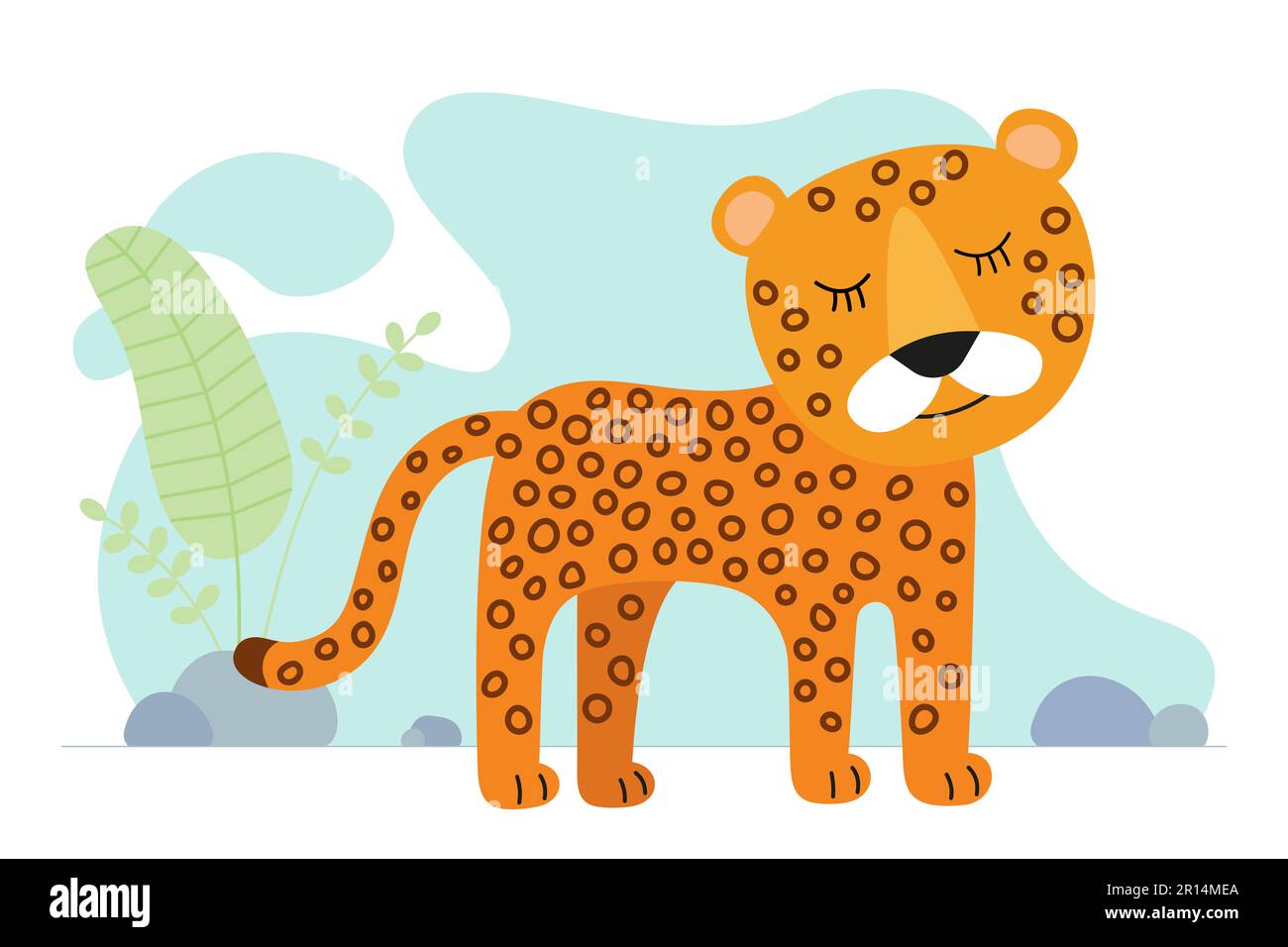 Cute cartoon cheetah. Drawing african baby wild guepard. Kind smiling ...