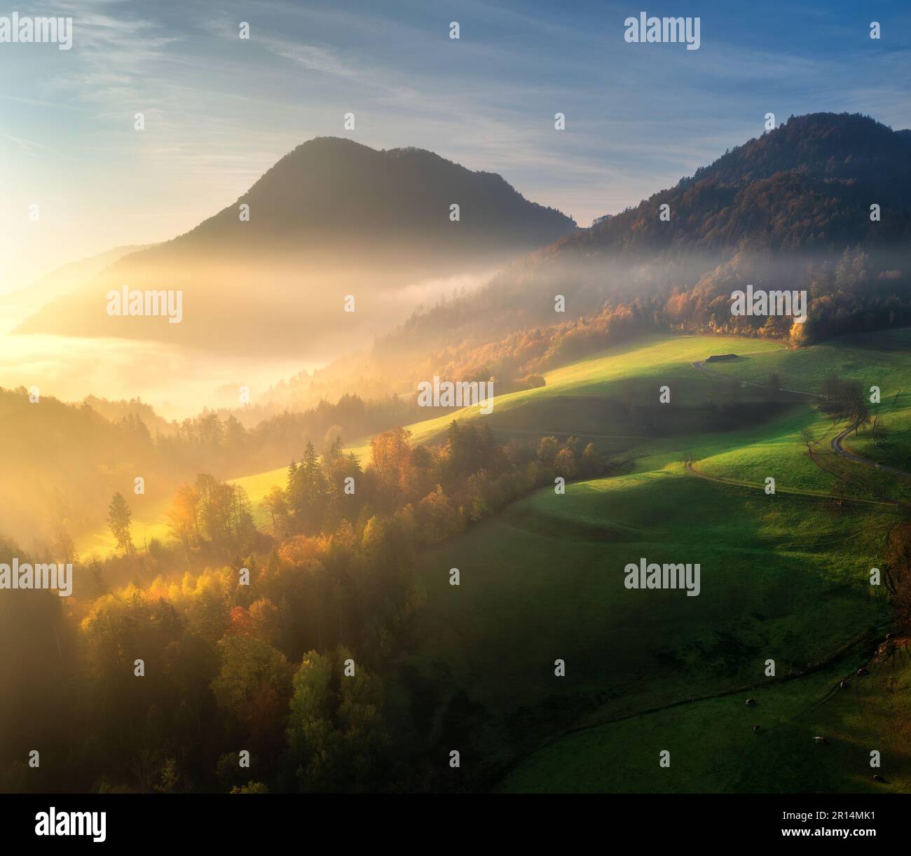 Dawn in mountains aerial view hi-res stock photography and images - Alamy