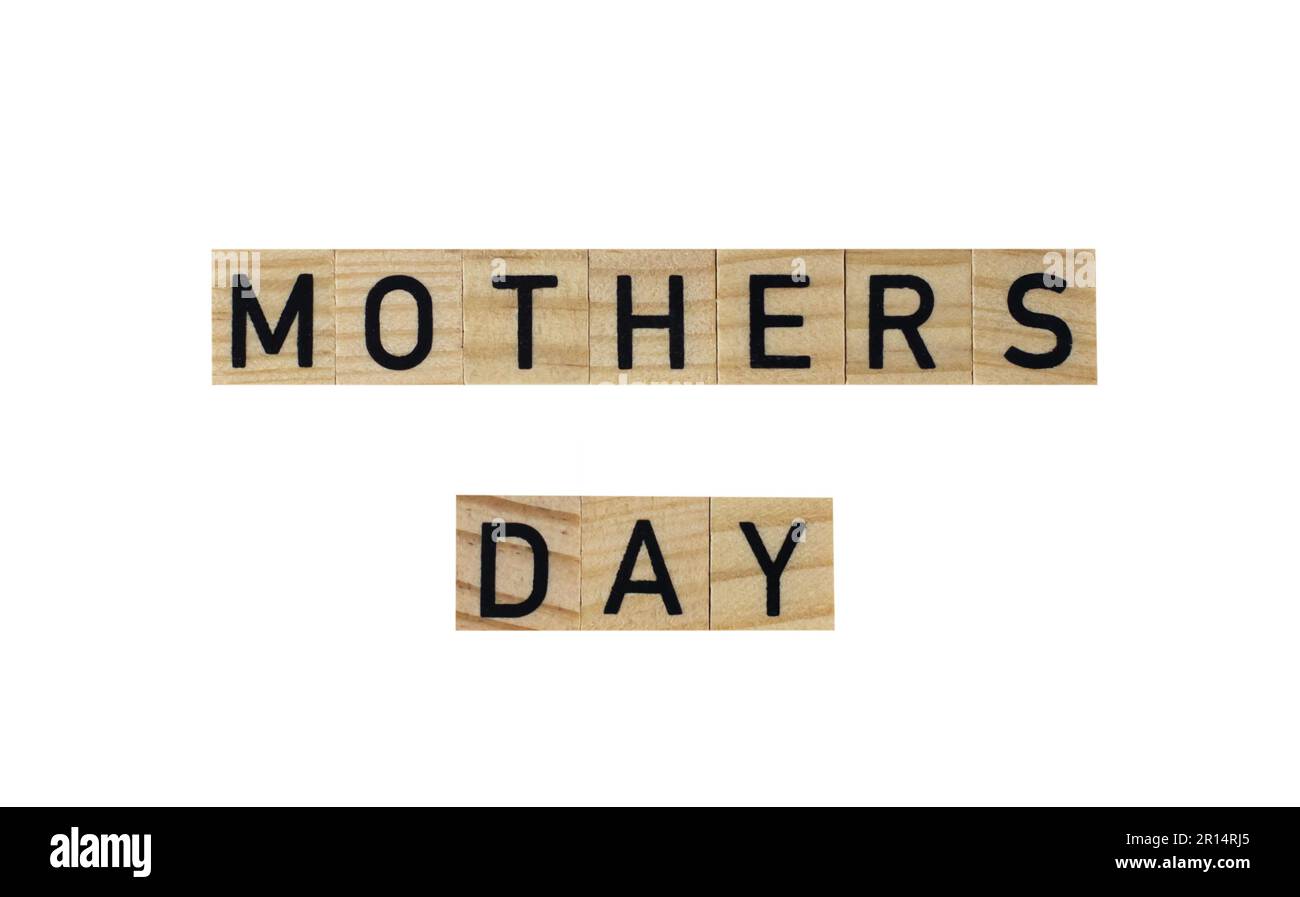 Mother's Day text in wooden letters in png format without background.  Stock Photo