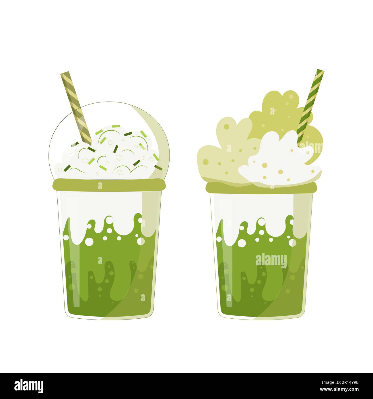 Matcha latte green tea, cartoon isolated vector illustration, realistic icon. Stock Vector