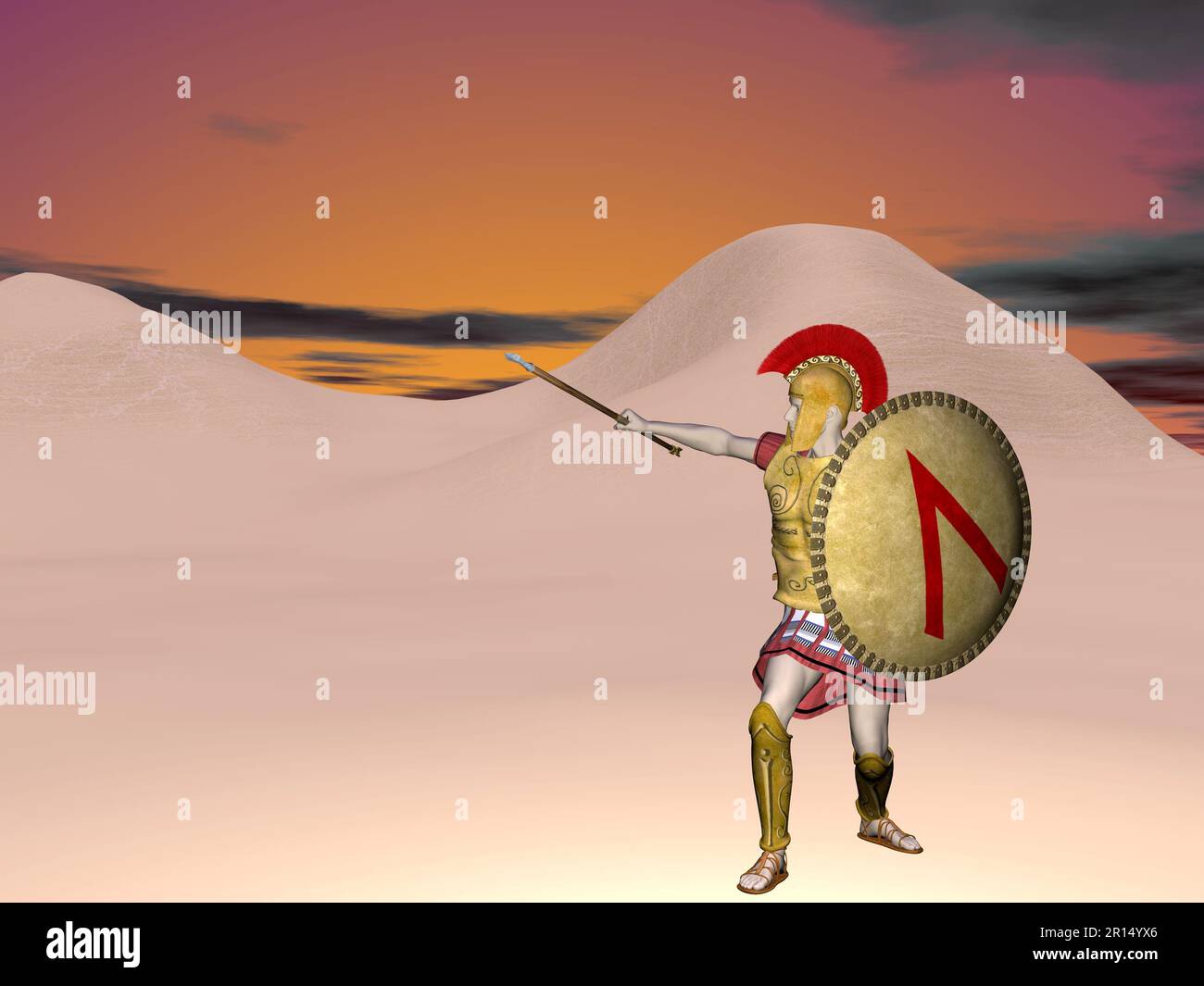 Illustration of Spartan warrior advancing through the Egyptian desert ...