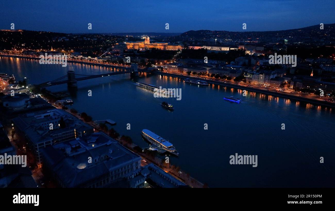 Aerial view of Castle Hill, Buda Castle, Gellert Hill and the Citadella ...