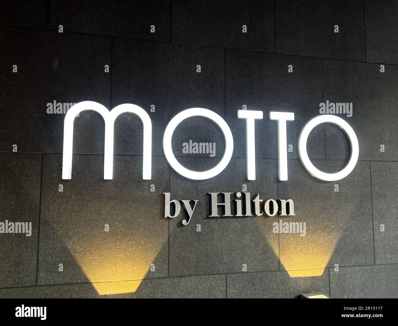 Logo sign outside the Motto hotel in the Chelsea neighborhood of New ...