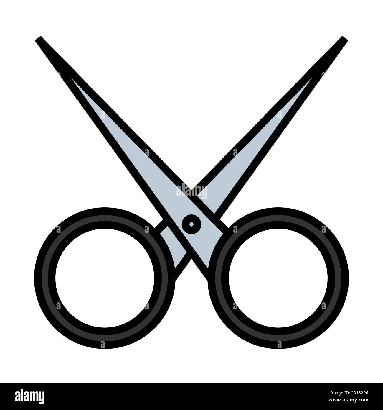 Flat black simple icon of trendy glamorous sharp metal hairdressing, nail scissors for cutting nails, doing hair and beauty guidance. Vector illustrat Stock Vector
