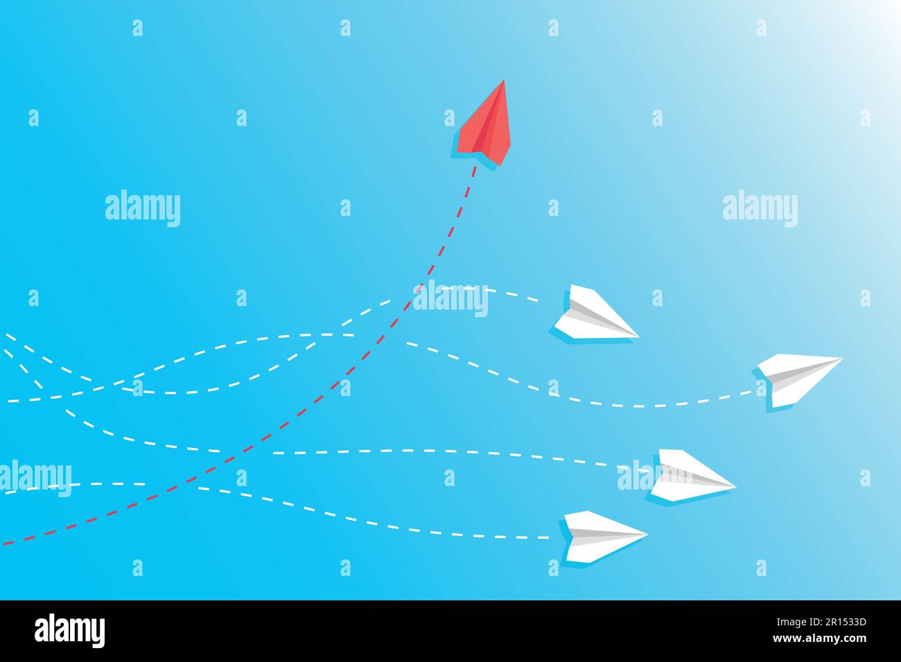 Think differently concept. Red paper airplane changing direction