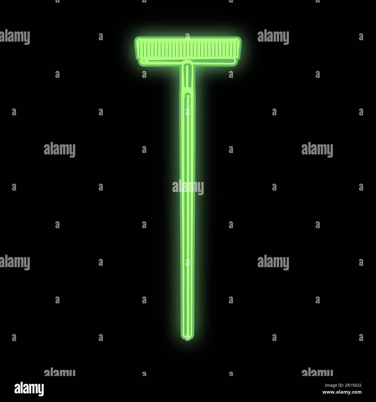 Bright glowing green construction industrial digital neon sign for service center workshop shop beautiful shiny with a mop for renovation on a black b Stock Vector