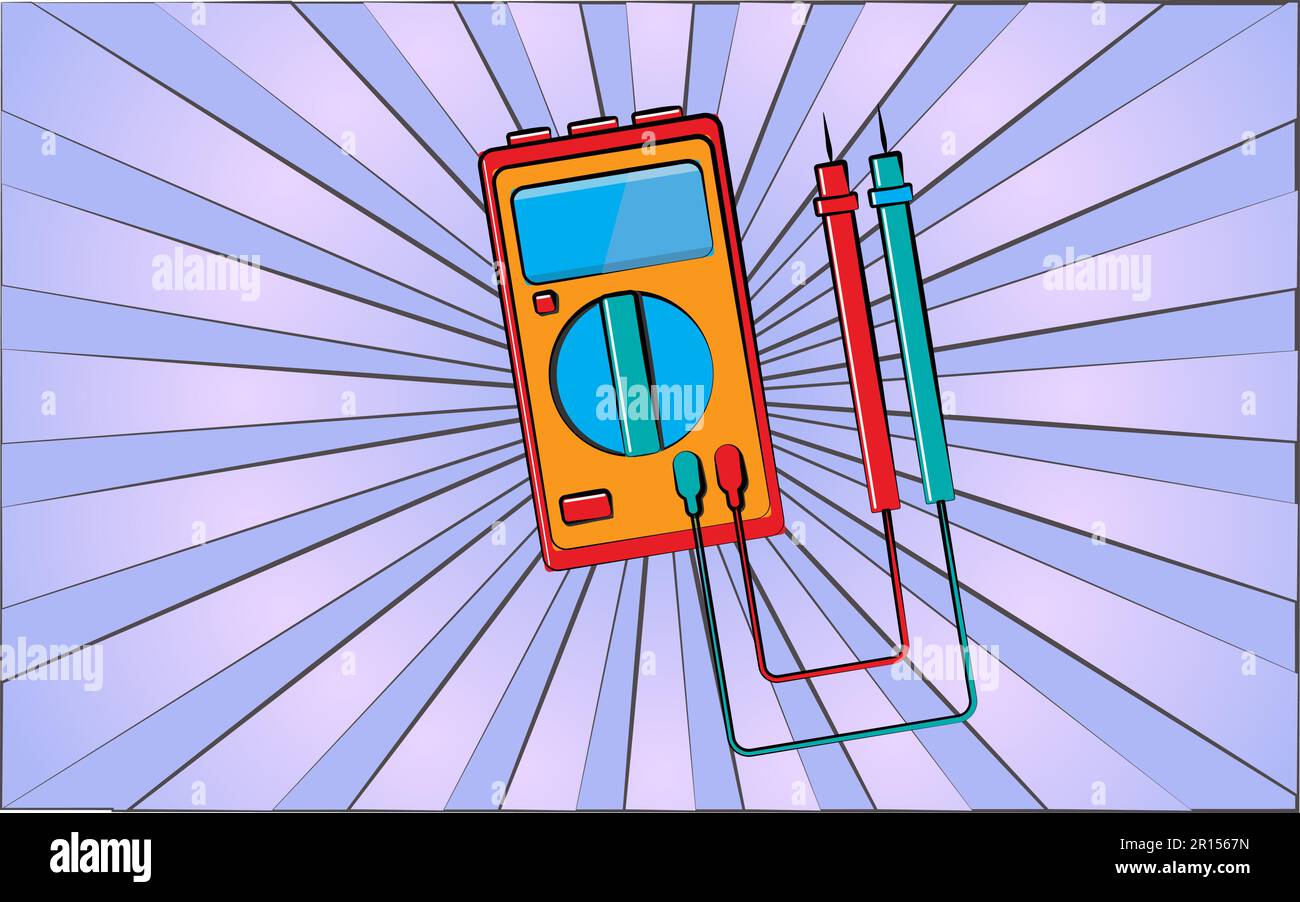 Construction repair tool electric tester on abstract blue rays background. Vector illustration. Stock Vector