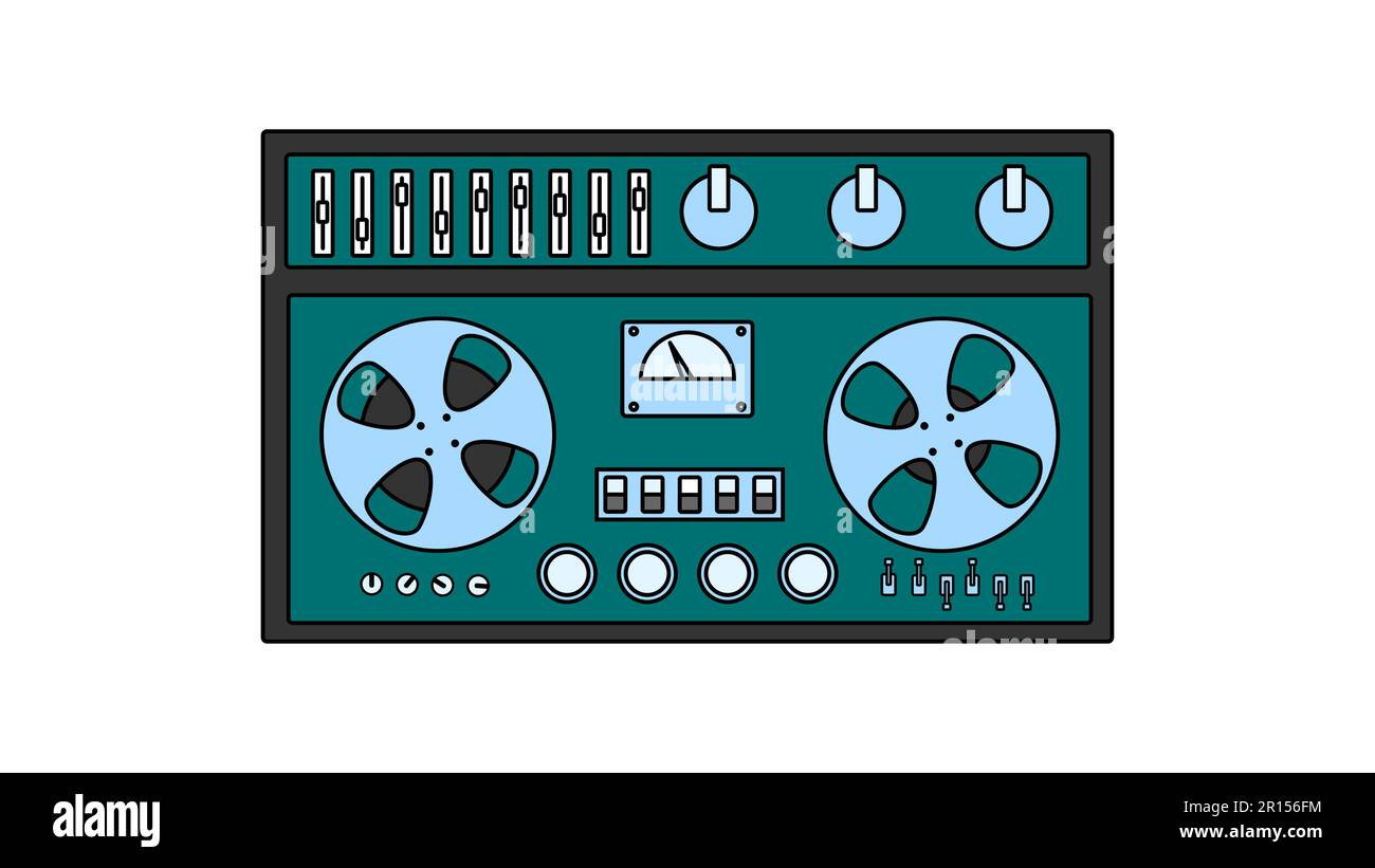 Old retro vintage music cassette tape recorder with magnetic tape on ...