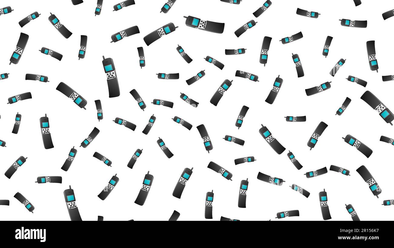 Seamless pattern of retro old hipster cell mobile phones from the 70s, 80s, 90s, 2000s on a white background. Stock Vector