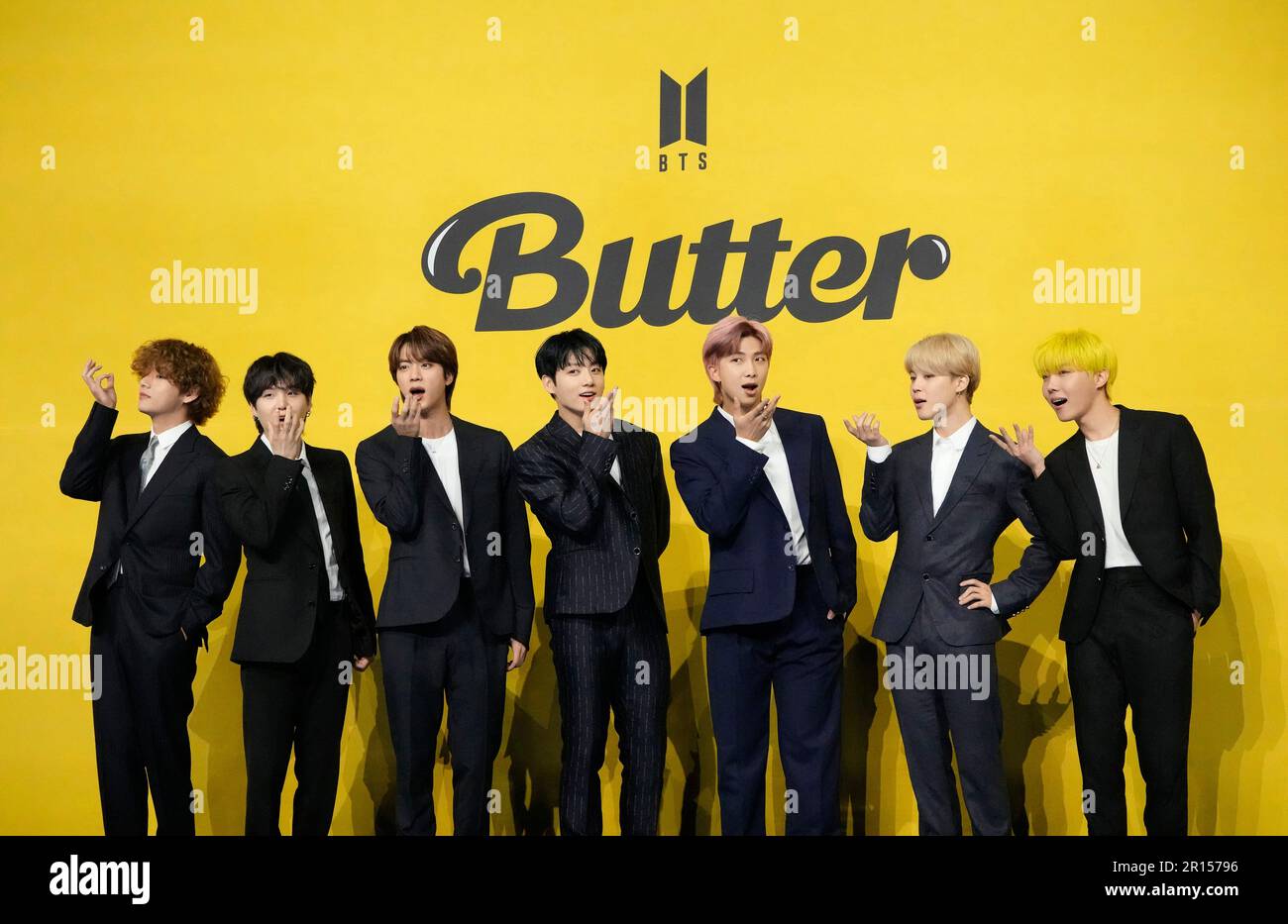 FILE Members of South Korean Kpop band BTS, V, SUGA, JIN, Jung Kook