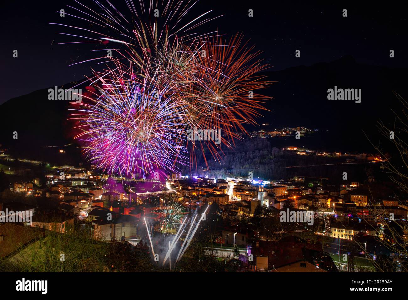 Fireworks for the patronal festival of the village Stock Photo
