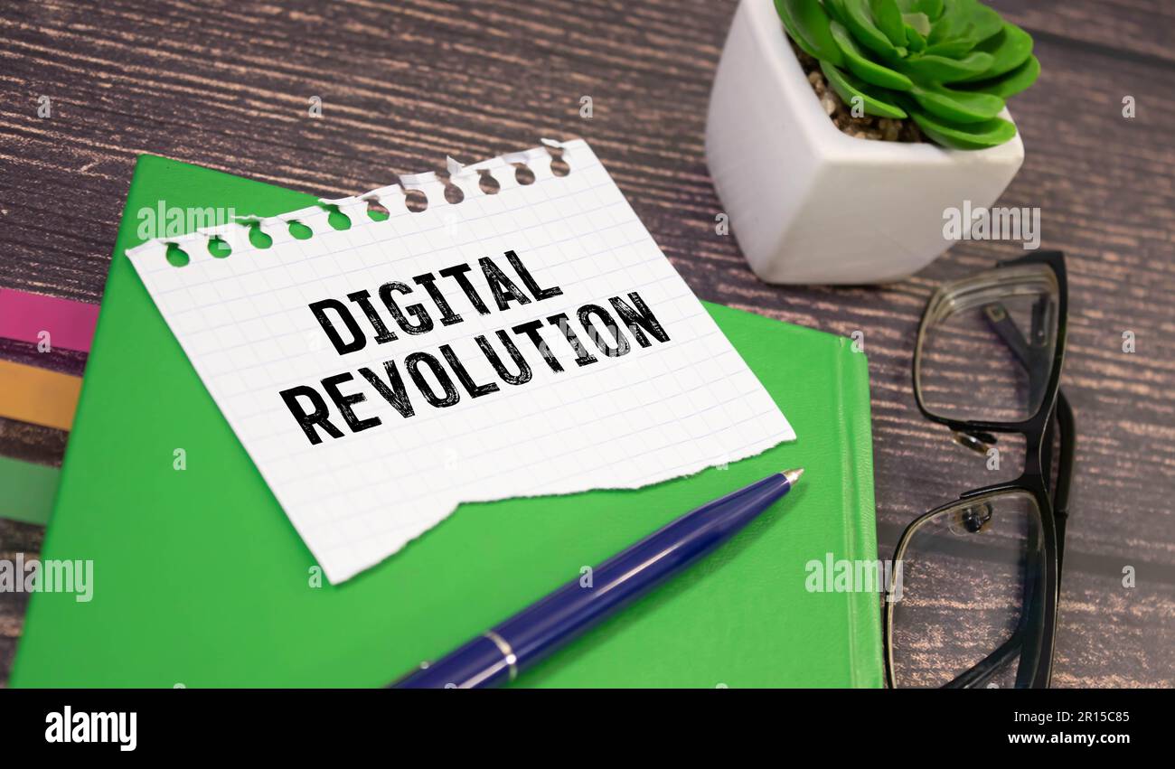 Wooden blocks with words 'Digital revolution'. Business, technology