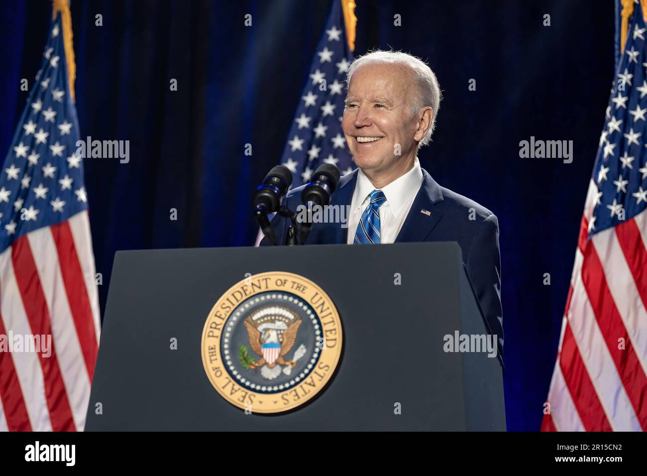 President Joe Biden delivers remarks and participates in a Q&A at the Democratic House Caucus Retreat, Wednesday, March 1, 2023, at the Hyatt Regency Baltimore Inner Harbor in Baltimore. (Official White House Photo by Adam Schultz) Stock Photo