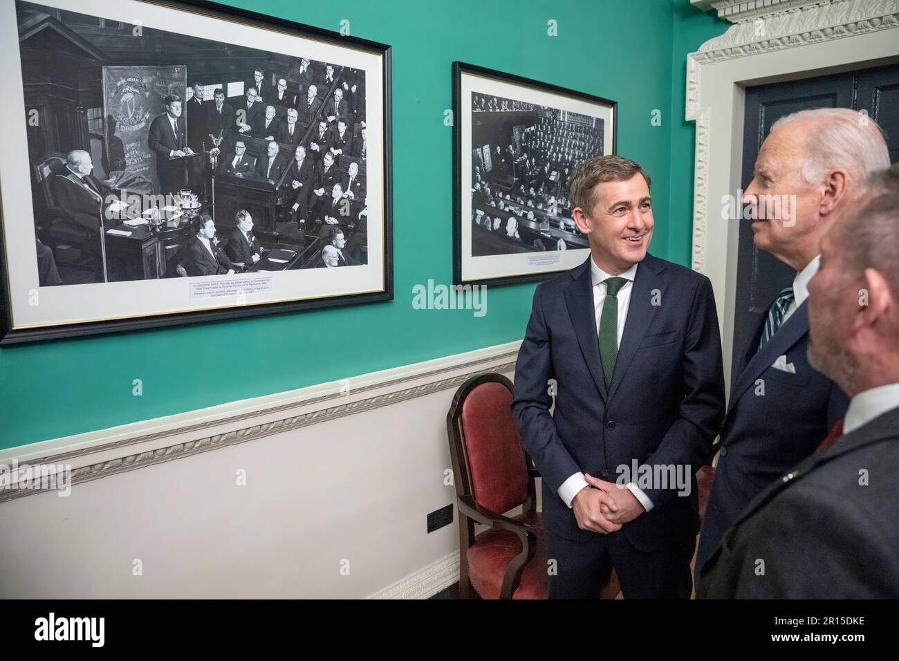 President Joe Biden views a photo of President John F. Kennedy addressing the Houses of the Oireachtas at Leinster House, Thursday, April 13, 2023, in Dublin, Ireland. (Official White House Photo by Adam Schultz) Stock Photo