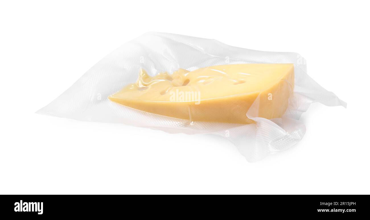 Cheese in vacuum pack isolated on white Stock Photo Alamy