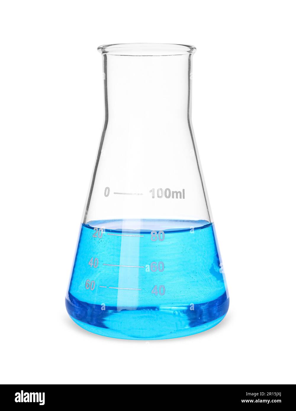 Glass flask with light blue liquid isolated on white Stock Photo Alamy