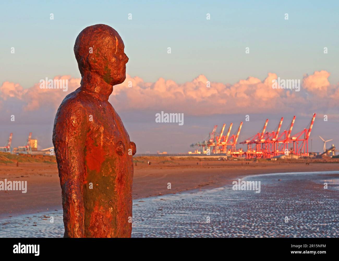 At Another Place , sculpture on Crosby Beach in Merseyside, Mariners Road, Blundellsands, Merseyside, England, UK, L23 6SX Stock Photo